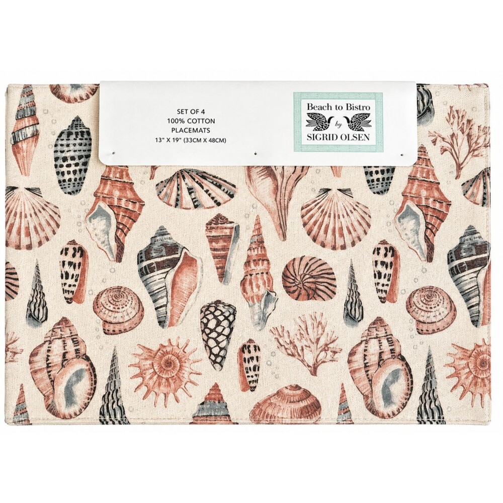 Sigrid Olsen Sepia Shells Placemats Set of 4 13x19 Beach Coastal Machine Wash
